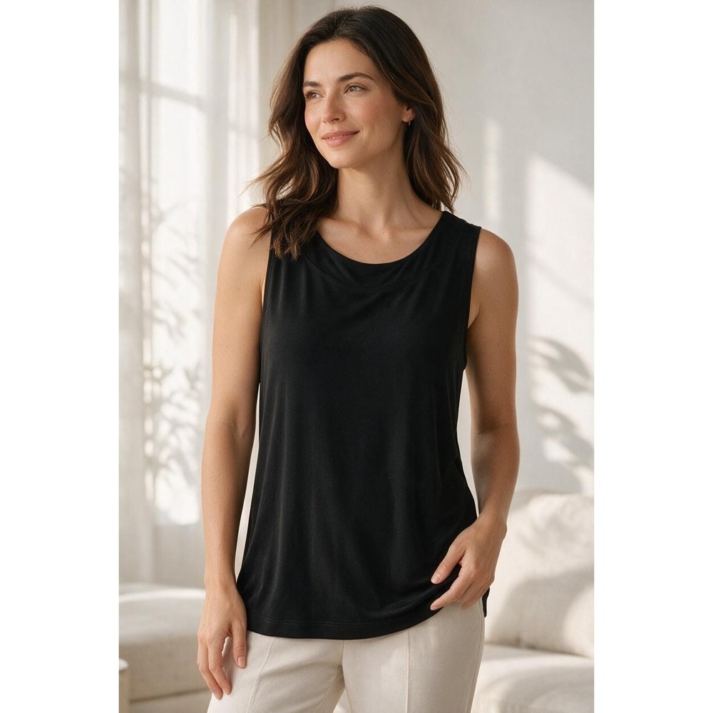 Chicos Travelers Black Tank Top Sleeveless Scoop Neck Size 3 (XL/16) #363F